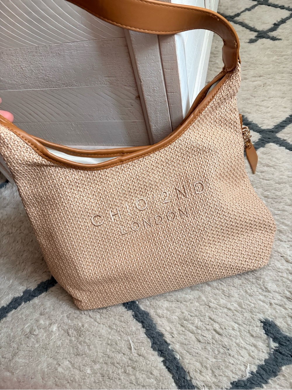 Beige Woven Shoulder Bag